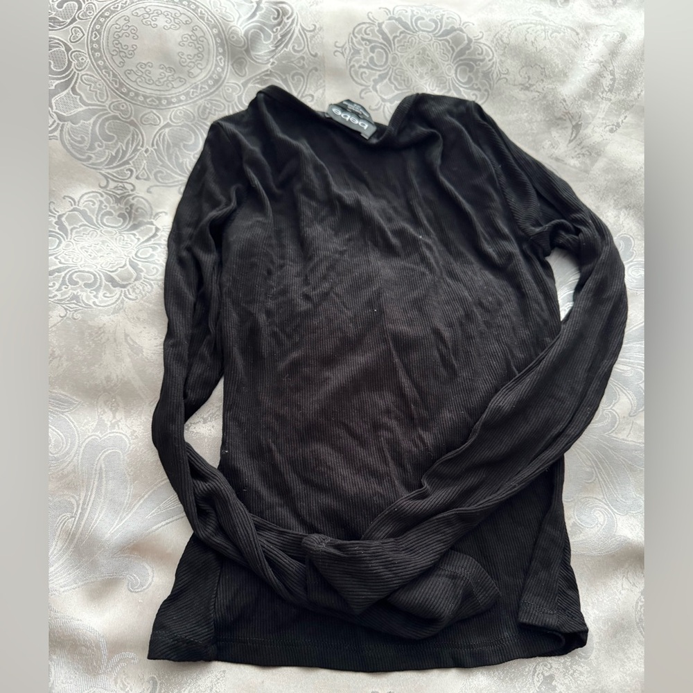 Bebe Black Rhinestone Logo Long Sleeve Top - Picture 4 of 4